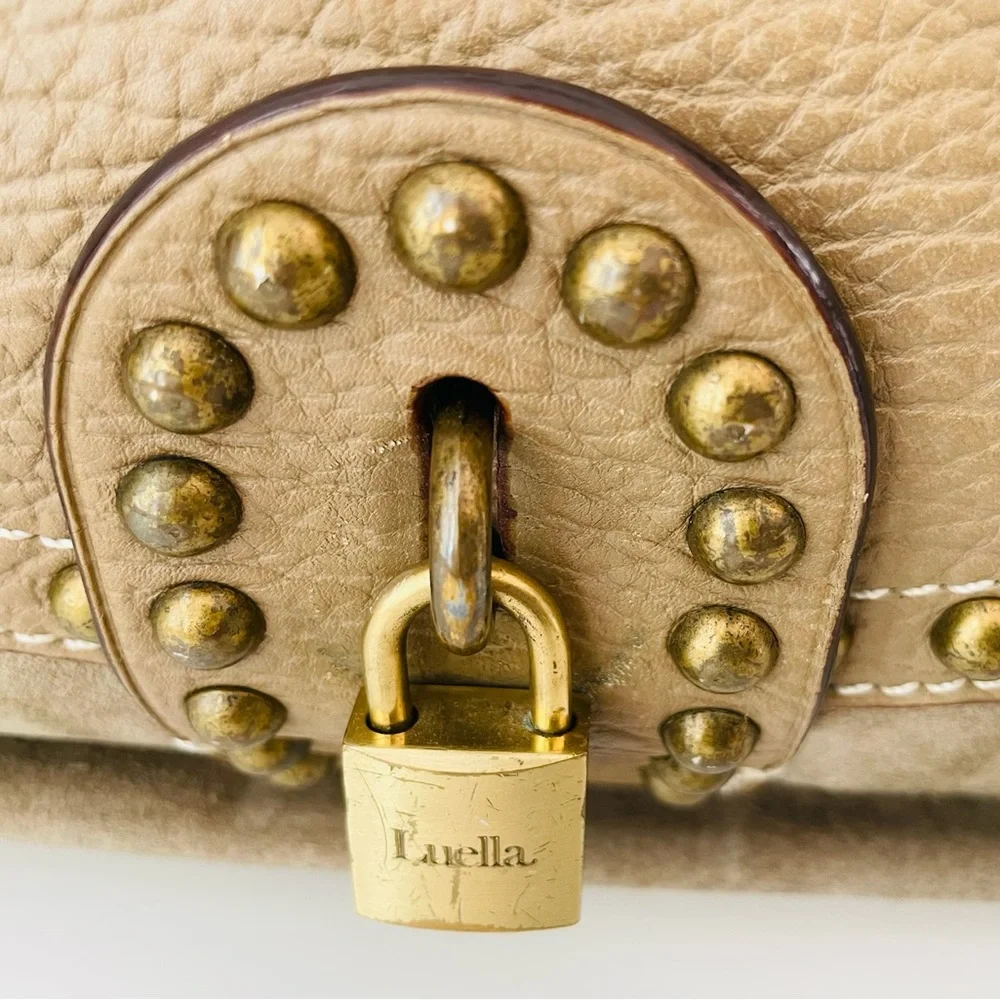 Luella Cognac studded large genuine suede duffel bag